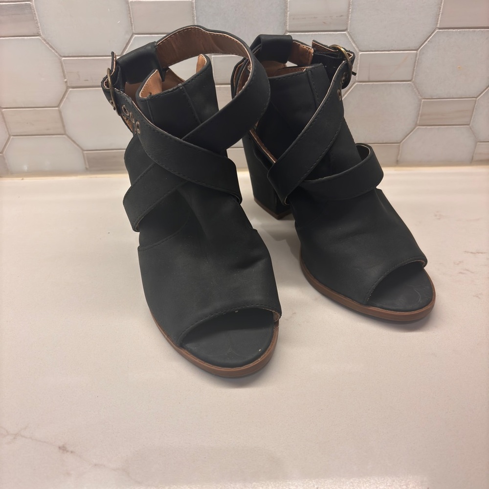 Black Women's Open-Toe Ankle Boots